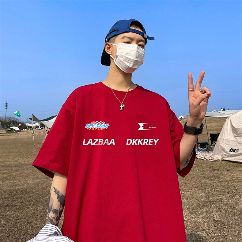 抖音得物二开现货220克夏装重磅美式高街宽松短袖t恤MT256,男装T恤,电商A486-1