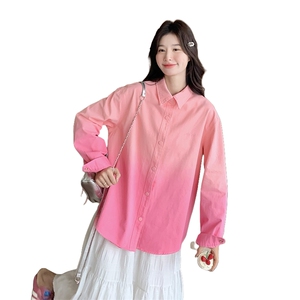 渐变粉色休闲衬衫外套女2025春季新款韩系超好看洋气减龄宽松上衣图片