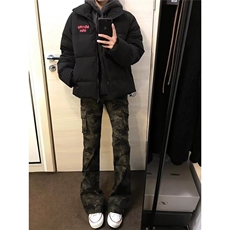 美式高街弯刀迷彩工装裤男春秋季高街vibe裤子修身ootd窄版微喇裤，男装休闲裤，星座603-2
