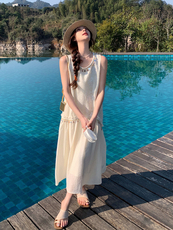 2025夏季法式气质显瘦无袖连衣裙减龄宽松重工贝壳亮片拼接背心裙，女装连衣裙，浙宝128A