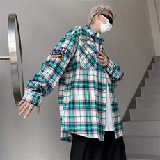 高街潮刺绣字母格子衬衫男高级感小众衬衫HC111P40，男装衬衫，星座1116-2