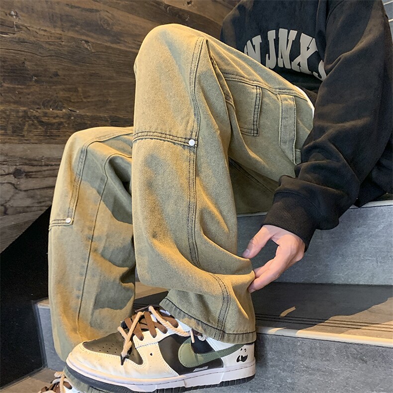 抖音现货稻草黄宽松牛仔裤男GK07-P55限价68，男装牛仔裤，星座310A-1