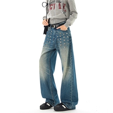 【现货】XZ612-C654-特P56美式复古铆钉做旧蓝直筒牛仔裤垂感，男装牛仔裤，星座612