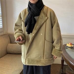 1港风皮毛一体棉衣男高级感轻奢机车棉服男外套男8708P158控228图片