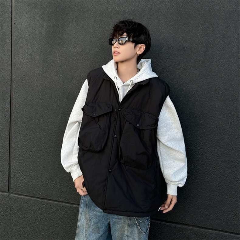 2024新款潮流慵懒大口袋纯色马甲棉服日系百搭现货W8512-P60,男装棉衣,星座512-4