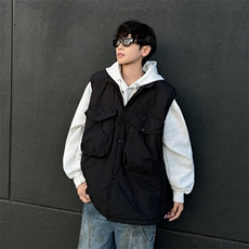 2024新款潮流慵懒大口袋纯色马甲棉服日系百搭现货W8512-P60，男装棉衣，星座512-4