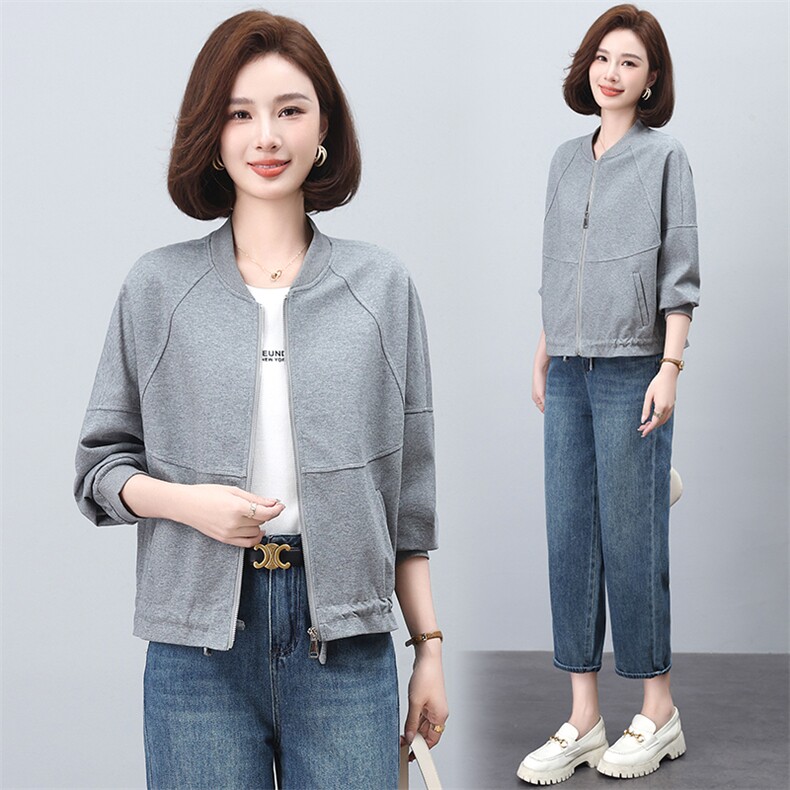 棒球服女薄款2025春秋款休闲宽松妈妈夹克上衣小个子休闲卫衣外套，女装短外套，文熹诺