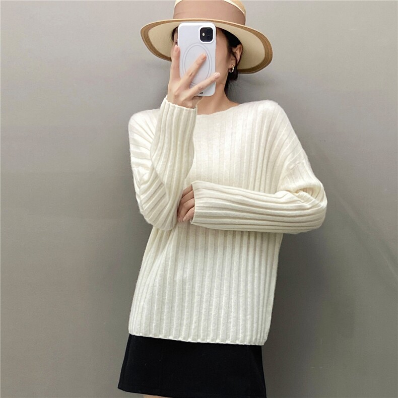 2025年秋季新款纯色针织套头上衣时尚简约风，女装针织衫/毛衣，织绒羊