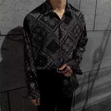 秋季新品拼接设计感条纹衬衫男装宽松高级感长袖，男装衬衫，星座506A