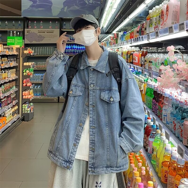 牛仔外套男潮流宽松港风ins痞帅上衣春秋港风复古工装JK8818/P58,男装工装外套,星座506