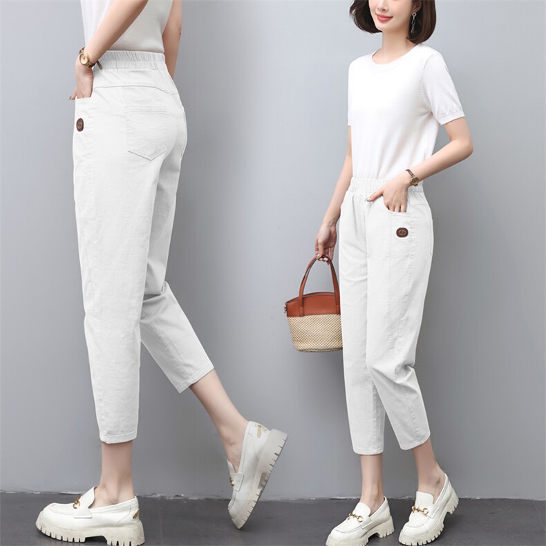 休闲九分裤女2026夏季新款时尚百搭显瘦高腰松紧腰哈伦裤，女装休闲裤，璐依舞