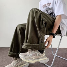 新款学院风简约日系复古休闲裤男生宽松直筒阔腿裤工装长裤子，男装休闲裤，星座410-7