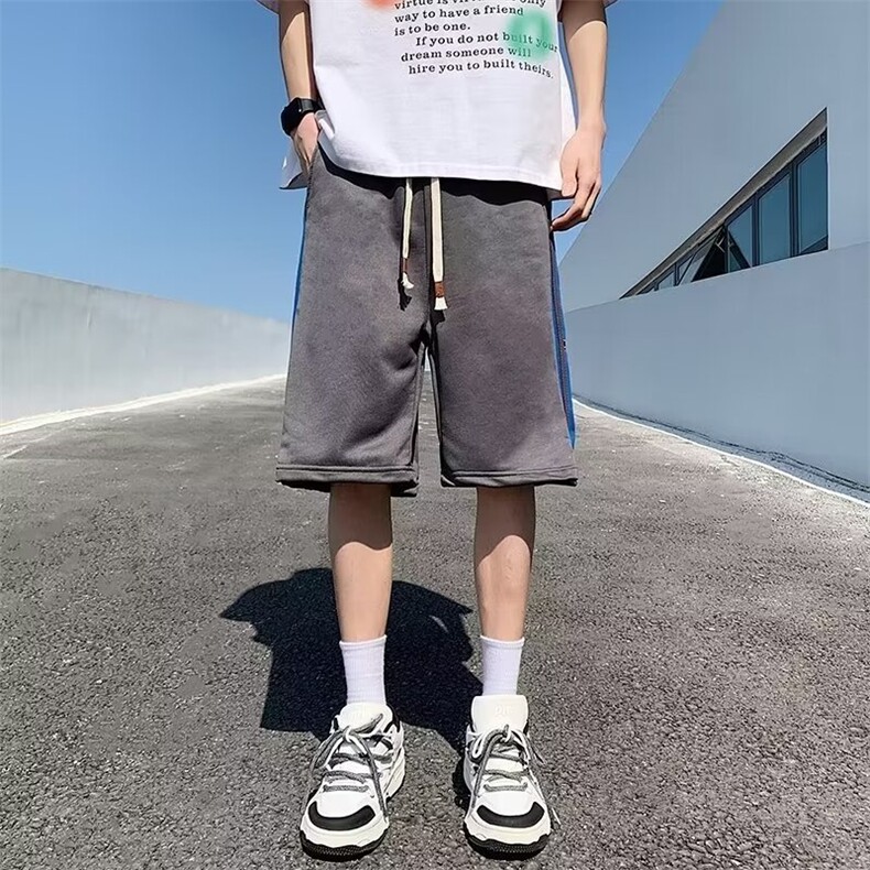 夏季新款休闲短裤男潮牌拼色运动字母潮流宽松学生五分裤DK65p30,男装牛仔裤,星座1013