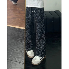 黑色美式字母涂鸦裤子男款春秋季直筒卫裤潮牌hiphop运动休闲裤，男装休闲裤，四季星座505