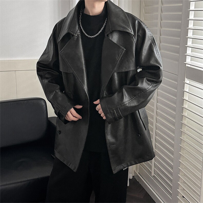 现货中长款翻领皮衣外套风衣夹克A351-AP2521-P145，男装夹克，电商A351