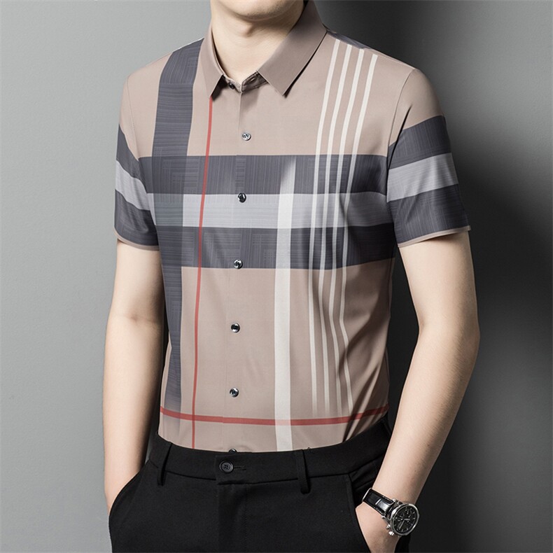 男士2023年夏季新款无痕百搭衬衫男短袖商务休闲衬衣男，男装衬衫，电商B360