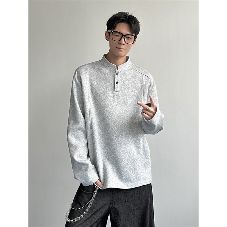 春季新款拼接长袖T恤复古宽松解构宽松亨利领男C64110-TP18不,男装T恤,电商A102
