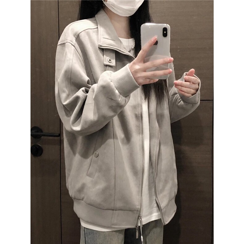 麂皮绒外套男女秋季新款美式复古小众宽松休闲百搭上衣LY2255-P75,女装短外套,星座1008