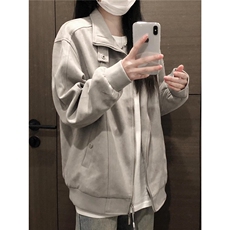 麂皮绒外套男女秋季新款美式复古小众宽松休闲百搭上衣LY2255-P75，女装短外套，星座1008