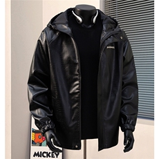 港风模特连帽鳄鱼纹PU皮衣大码M-5XL冲锋衣夹克男JK8744P90控128，男装皮衣，星座227-7