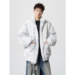 羊羔毛棉衣潮扎染设计情侣大码M-5XL毛绒外套男YG7503P128控168图片