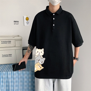 PL57164-P35 翻领短袖polo衫男大码胖子半袖t恤男有领保罗衫 模特图片