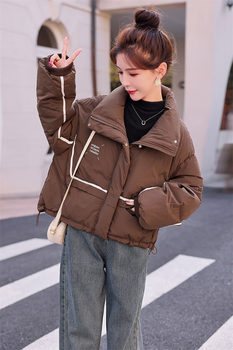 现货撞色羽绒服女短款2023冬季新款小个子加厚面包羽绒服,女装羽绒服,仟媚宠