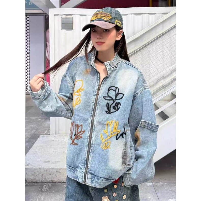 网图J71P60拉链牛仔夹克S-3XL蓝色黑色图片
