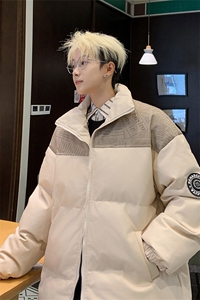 冬季潮牌拼接PU皮保暖羽绒棉服男加厚外套 M1605  P100  直播图片