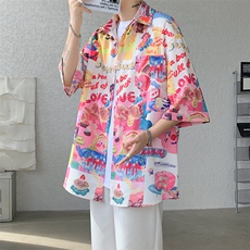 8XL-M特大码古巴领花衬衫男复古夏威夷情侣沙滩短袖衬衣CS514P35，男装衬衫，电商D206-1