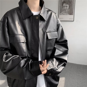 美式复古PU皮飞行员外套男女宽松休闲百搭机车皮衣夹克潮M50/P70图片