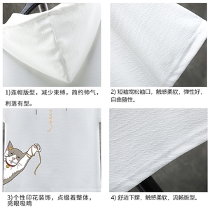 LD54013-P45 连帽短袖t恤男大码胖子带帽五分袖中袖 展架图片