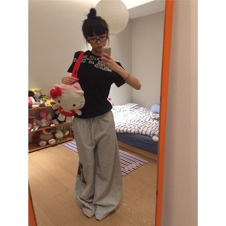 美式复古字母印花抽绳卫裤男女宽松百搭运动拖地长裤LB30977-P50,男装休闲裤,星座1008