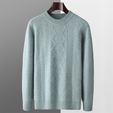 秋冬季羊毛男士七针加厚圆领绞花羊毛衫，男装羊毛衫，君贝羊绒