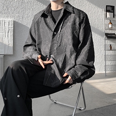 8XL-M小众解构肌理感裂纹垫肩花衬衫男高级感宽松衬衣男，男装衬衫，电商D206-1