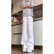 男漆点泼墨直筒牛仔裤潮牌宽松设计感牛仔裤NK35-P47，男装牛仔裤，星座208-5