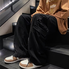 黑色新款工装裤男宽松直筒休闲裤美式裤子机能阔腿裤B3088-p45，男装休闲裤，星座1008