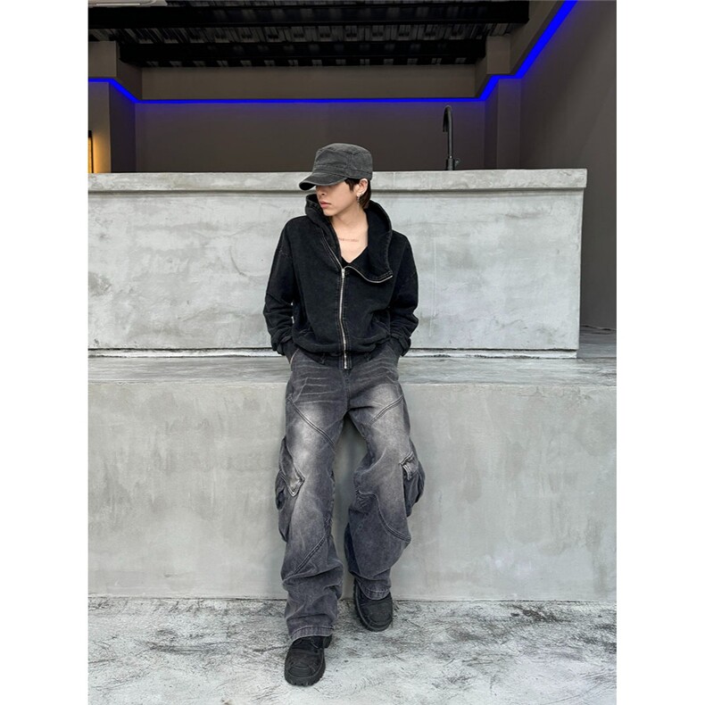 秋冬连帽斜拉链卫衣女修身百搭显瘦设计感翻领美式开衫外套上衣，女装短外套，星座506A