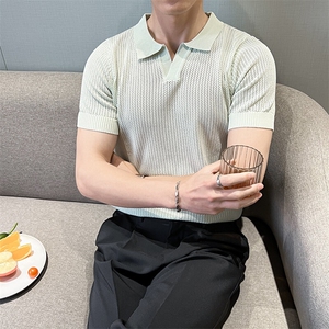 夏季薄款针织翻领polo衫男商务通勤休闲百搭半袖上衣WB468-P43图片