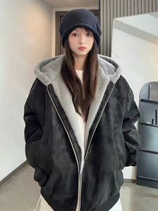 现货(网图)连帽座山雕荔枝纹皮拼兔毛美式情侣外套 313B-PM01-P85图片