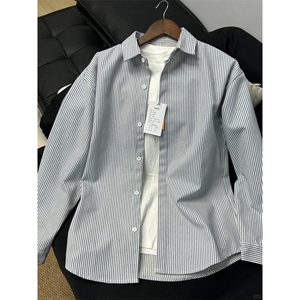 春季条纹衬衫外套男女春新款百搭内搭衬衣设计感小众上衣XX29 P38图片