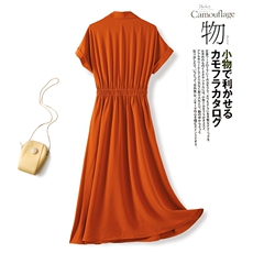 《主打款》夏季翻领V心高腰松紧短袖气质修身连衣裙现货挂拍，女装连衣裙，海爱依仁