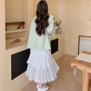 韩系绿色西服外套吊带连衣裙女2025春秋季新款高级感洋气两件套装图片