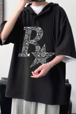LD54328-P45NASA连帽短袖t恤男大码胖子带帽五分袖中袖，男装T恤，电商A040