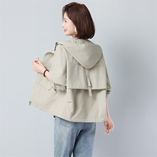 26年春新款纯棉休闲连帽宽松外套大码风格女装百搭休闲2605款，女装风衣，秋牧寒烟