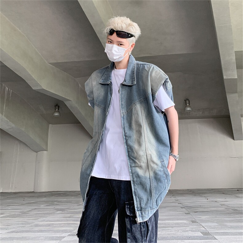 叠穿夏复古水洗牛仔马甲垫肩外套男拉链设计感无袖上衣MJ611-P60,女装短外套,星座302B-2