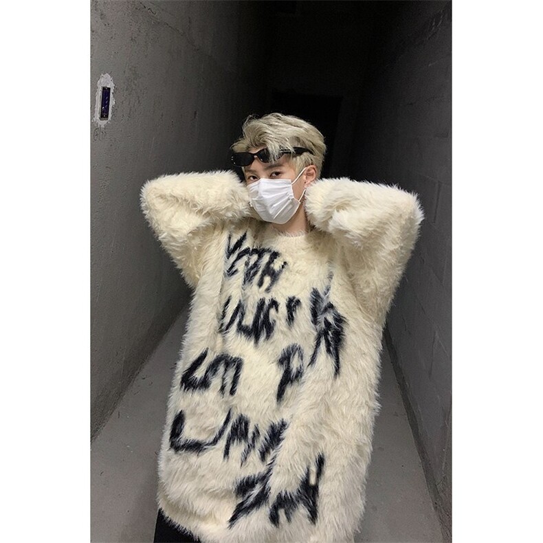 美式复古氛围感撞色套头圆领毛衣男秋冬季宽松慵懒字母提花针织衫,男装针织衫/毛衣,星座601-2
