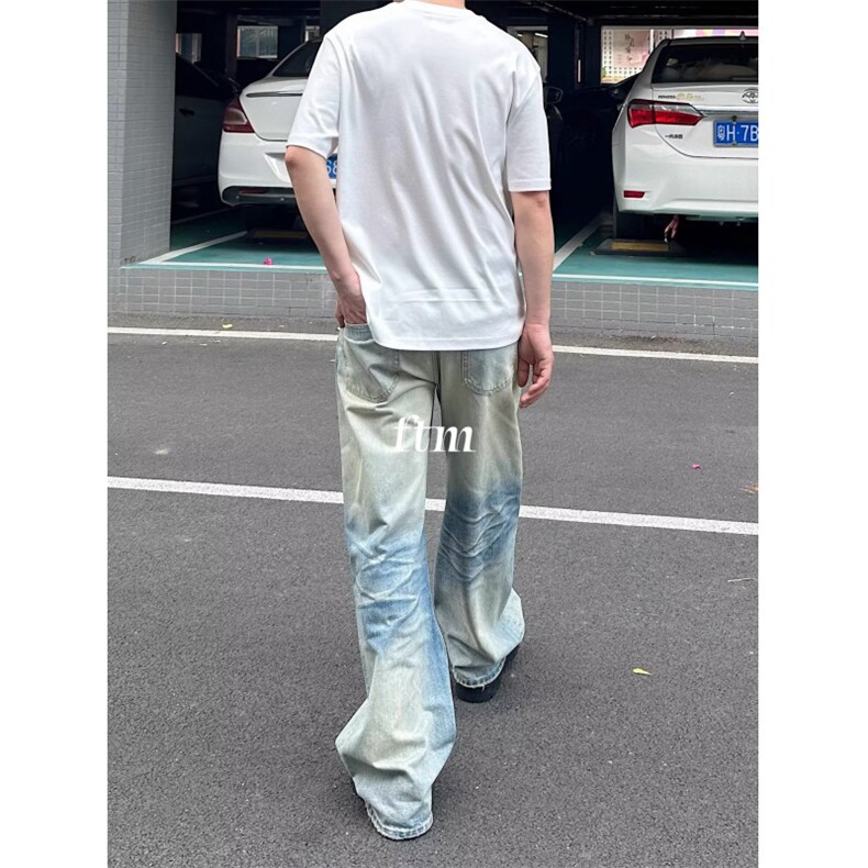 美式直筒牛仔裤男秋季新款水洗做旧阔腿裤子男士长裤L99011-P58,男装牛仔裤,星座1008