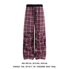 K5055/P40秋装新款美式复古红色格子裤男褶皱直筒裤休闲裤长裤，男装休闲裤，电商A141
