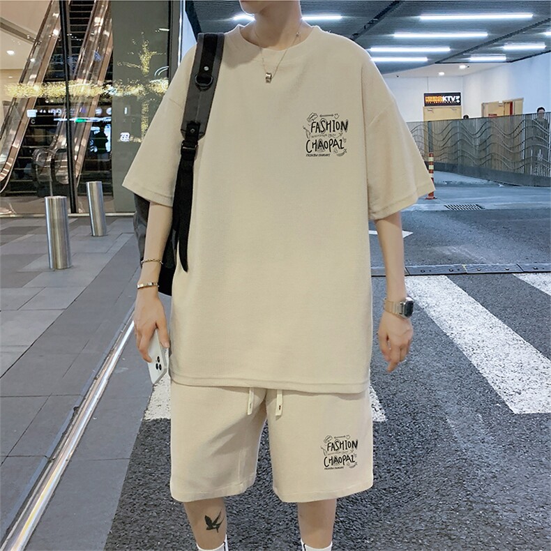 ！2024夏季新款男士华夫格短袖T恤套装青少年半袖HTZ42P55,男装T恤,电商B220